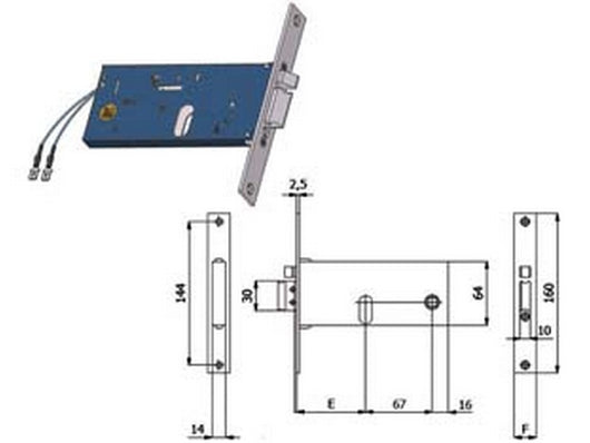 elettroserratura infilare per fasce catenaccio e scrocco mm.64 h - mm.70 interasse mm.67 (788) cod:ferx.fer394659