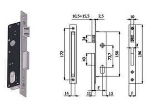 serratura da infilare per montanti catenaccio e scrocco 530 - mm.30 interasse mm.73,7 (530) cod:ferx.fer394772
