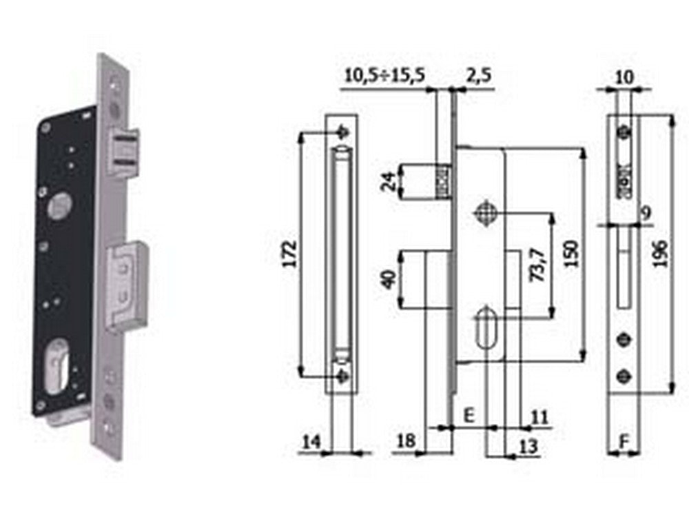 serratura da infilare per montanti catenaccio e scrocco 540 - mm.30 interasse mm.73,7 (540) cod:ferx.fer394789