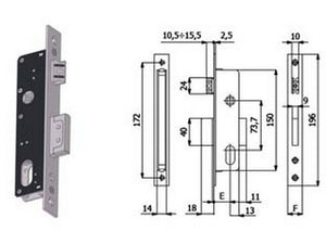 serratura da infilare per montanti catenaccio e scrocco 540 - mm.30 interasse mm.73,7 (540) cod:ferx.fer394789