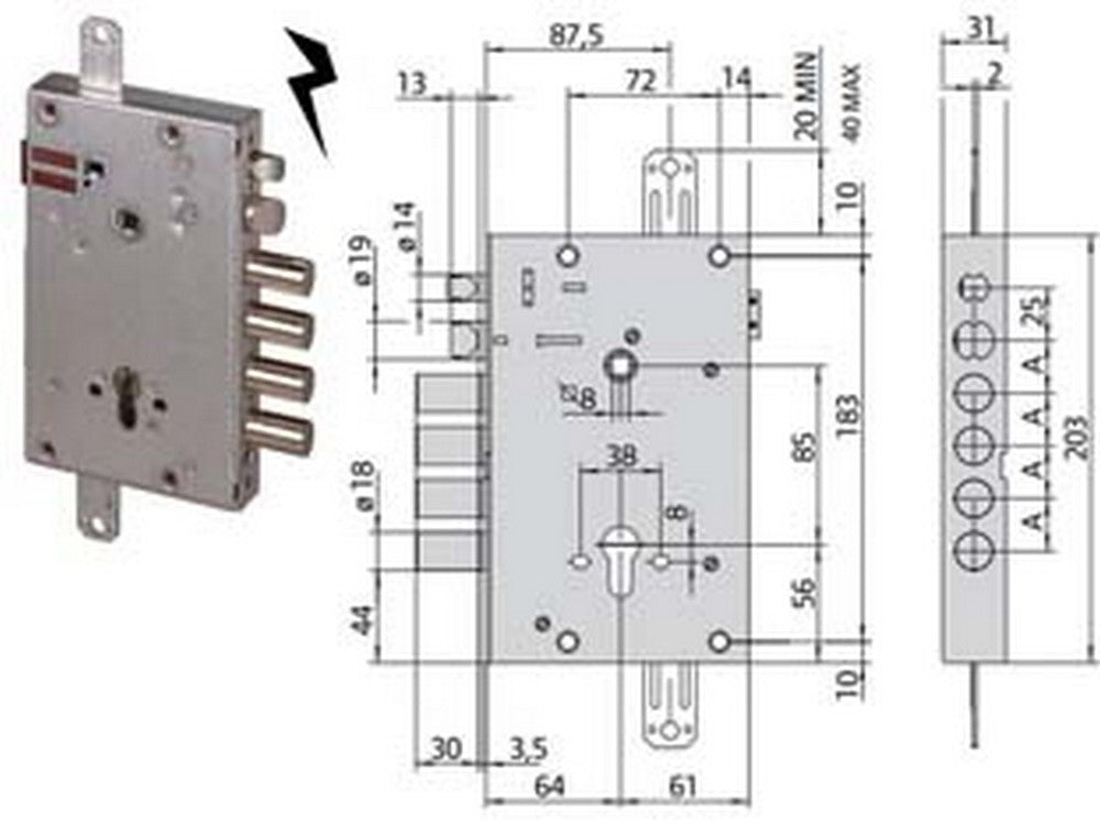 elettroserratura triplice applicare cilindro europeo porte blindate 15515 - mm.64 (15515480) cod:ferx.fer395212