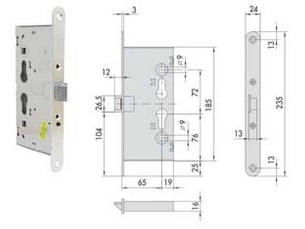 serratura da infilare antipanico per porte tagliafuoco 43110 - mm.65 (43110650) cod:ferx.fer395243