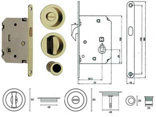 kit serratura per porte scorrevoli b. tondo oro lucido - mm.50 frontale con incontro oro luc. (e0262n51) cod:ferx.fer399722