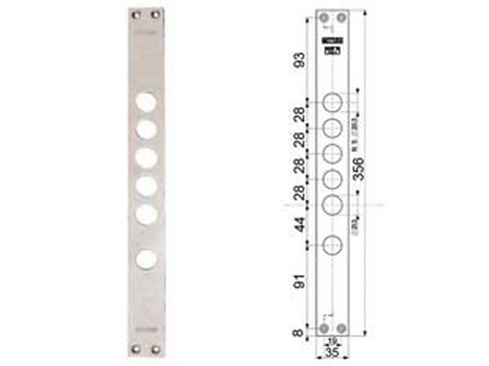 contropiastre per serrature porte blindate 94275 - interasse mm.28, mm.35x356x3 (942750028) cod:ferx.fer402248