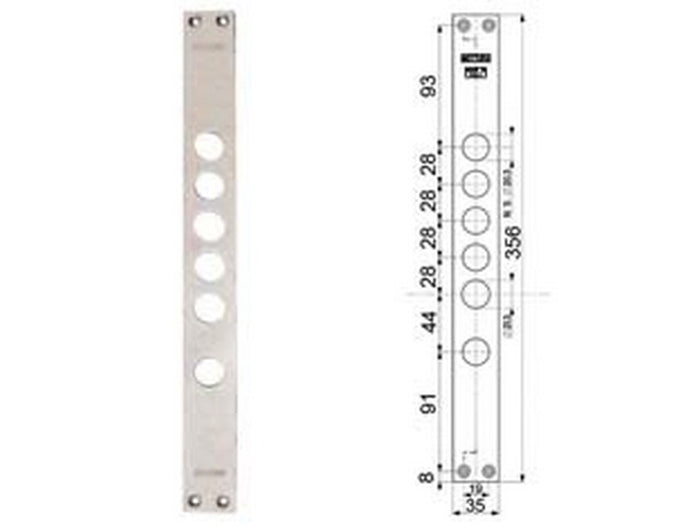 contropiastre per serrature porte blindate 94275 - interasse mm.28, mm.35x356x3 (942750028) cod:ferx.fer402248