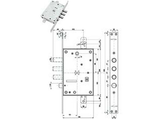 serratura triplice infilare con scrocco doppia mappa blindate 52771/37 - mm.63 sx (52771sl3736) cod:ferx.fer402507