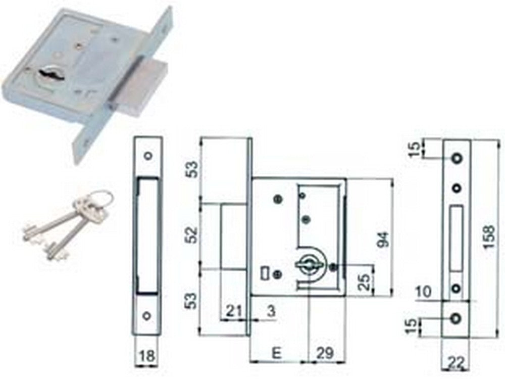 serratura da infilare doppia mappa 4000 - mm.40 (04000 40 2c ci zb) cod:ferx.fer404129