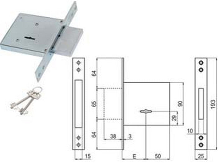 serratura da infilare doppia mappa 450/r - mm.50 (00450 r0 50 2c ci) cod:ferx.fer404136