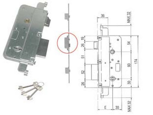 serratura multipunto doppia mappa 2 mandate catenaccio+scrocco 580 - mm.60 (00580 00 60 3c 00) cod:ferx.fer404280