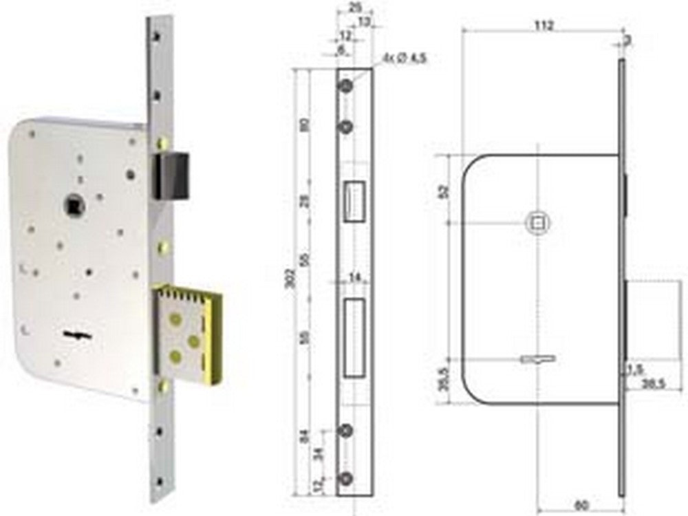 serratura infilare con scrocco d.mappa reversibile 5000 - chiave mm.72 (5000-01) cod:ferx.fer412797