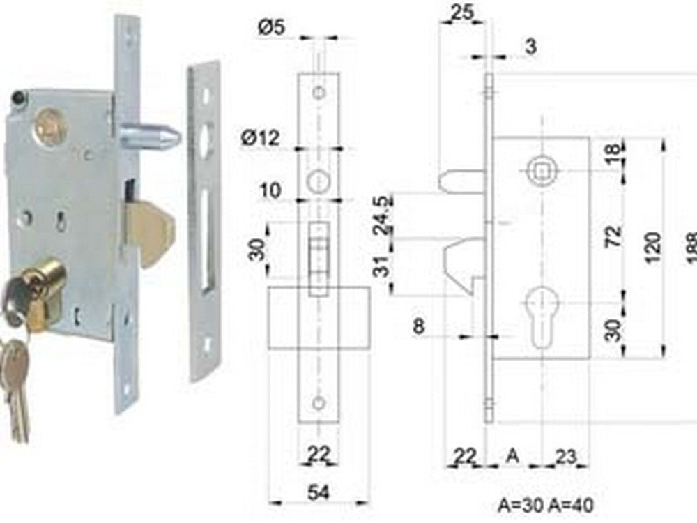 serrature infilare per cancello a gancio con perno - entrata mm.30 art.447/s cod:ferx.fer417129