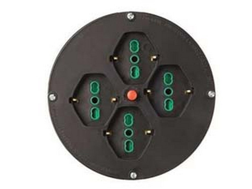 disco 4 prese 2 poli + terra 16a per avvolgicavo mm.145 bipasso schuko - nero 01906 cod:ferx.fer417563