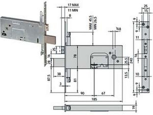 serratura triplice da infilare per fasce doppia mappa mm.78 h 57358 - mm.90 (57358900) cod:ferx.fer425353