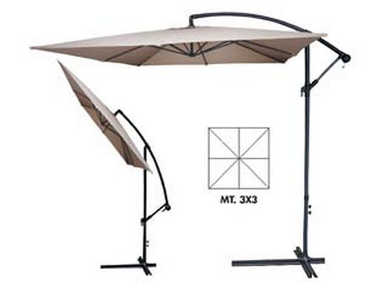 ombrellone quadrato decentrato in metallo con manovella - ? mt.3x3 palo ? mm.48 a 6 stecche colore beige cod:ferx.fer428705