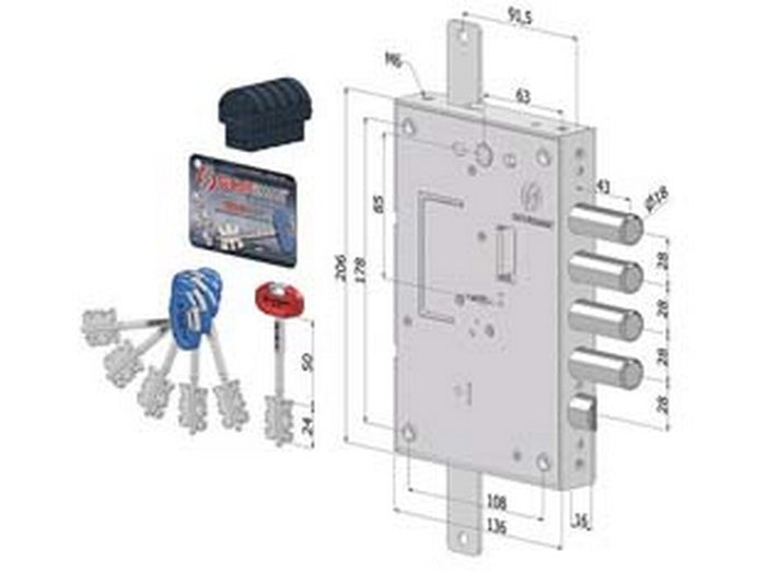 serratura triplice applicare per porte blindate d.mappa interno 28 240 - (2401dcr0328s56) cod:ferx.fer430159
