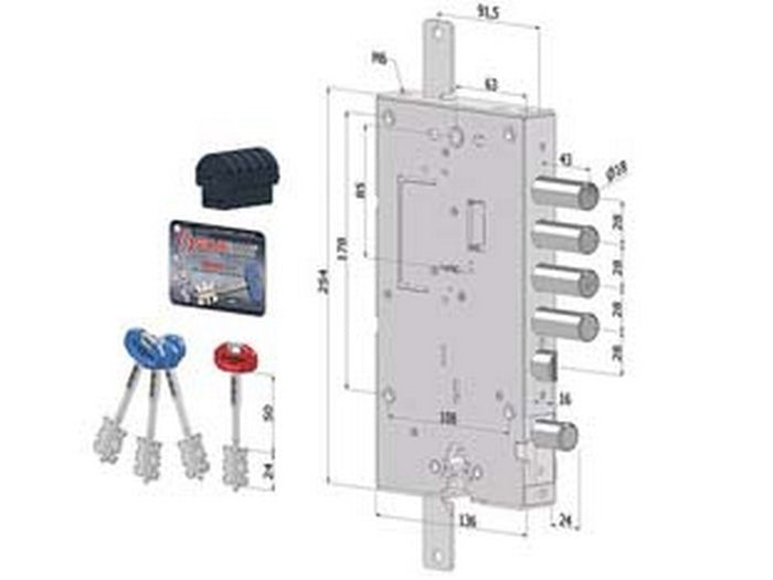 serratura triplice applicare porte blindate d.m.+c.eur.rev. interno 28 243 - (2431dcr0328s56) cod:ferx.fer430173