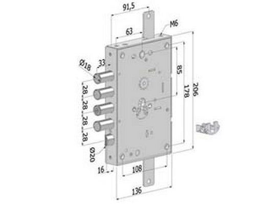 serratura triplice per porte blindate cilindro europeo revers.interno 28 265 - (2651scr0328cxx) cod:ferx.fer430197
