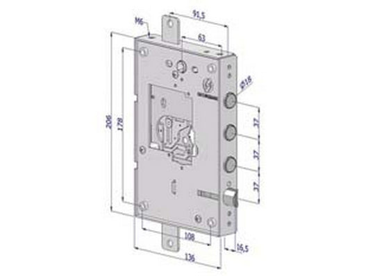 serratura triplice applicare per porte blindate nuda senza cuore interno 37 25 - dx (2501dcr0337) cod:ferx.fer430241