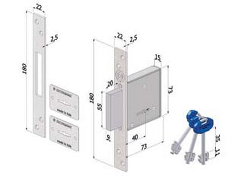 serratura infilare a doppia mappa 2000 - mm.70 (2000xzb7022ab3) cod:ferx.fer430296