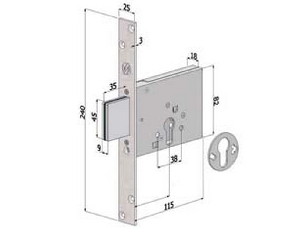 serratura infilare profilo europeo 3 mandate 2051 - mm.70 (2051xzb7025) cod:ferx.fer430333