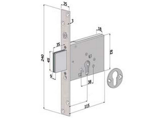 serratura infilare profilo europeo 3 mandate 2051 - mm.60 (2051xzb6025) cod:ferx.fer430326