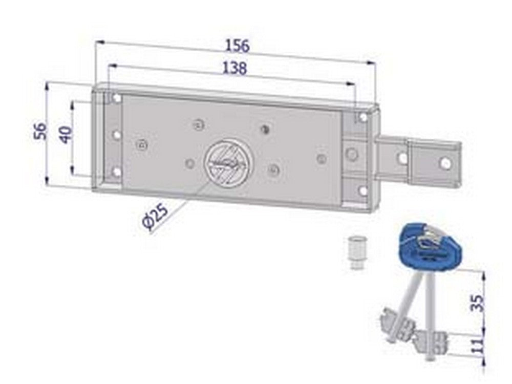 serratura laterale doppia mappa per serranda con catenaccio piegato 2215 - dx (2215dzb4508ab2) cod:ferx.fer430418