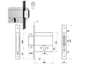 serratura infilare cancelli solo cat. ganci rientranti cilindro europ. 778 - mm.61 (0000007780000) cod:ferx.fer433013