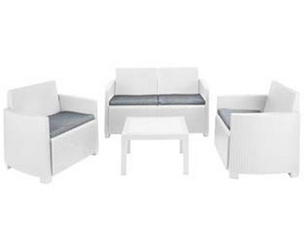 salottino 4 pezzi in pe rattan "arena" bianco 4 posti - peso totale kg.43 cod:ferx.fer444873