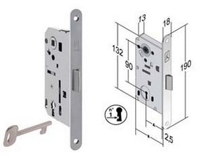 serratura bitter infilare reversibile b. tondo acc. crom. opaco vern. - mm.50 bordo acciaio cromato opaco  cod:ferx.fer452434