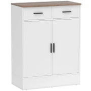 Credenza Moderna 2 Cassetti e Armadietto 2 Ante, Ripiano Interno Regolabile, Bianco e Legno