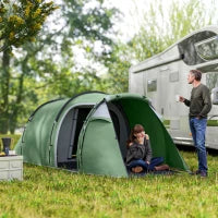 Tenda da Campeggio 2-4 Posti con Telo Impermeabile e Porte con Cerniera, 426x206x15 cm, Verde Scuro