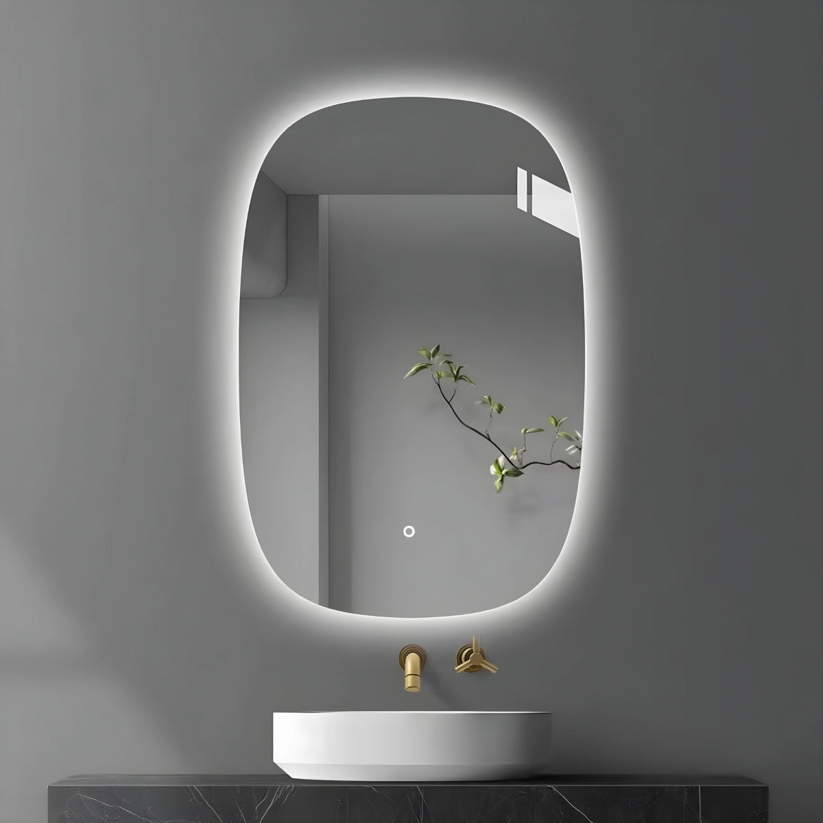 Specchio 5 mm rettangolare stondato retroilluminato interruttore touch *** misure 50x70 cm, tonalità standard 6000-6...