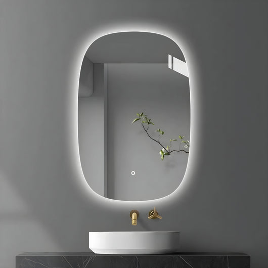 Specchio 5 mm rettangolare stondato retroilluminato interruttore touch *** misure 50x70 cm, tonalità standard 6000-6...