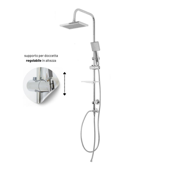 Colonna doccia attrezzata luna ottone cromato soffione e doccetta quadrati *** materiale staffe a parete abs, pezzi 1