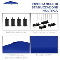 Gazebo Pieghevole 2.5x2.5 m con Altezza Regolabile, Sacchetti di Sabbia e Borsa con Ruote, Blu