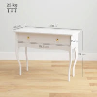 Tavolo Toeletta e Consolle da Ingresso con Ampio Cassetto in Legno, 100x40x74 cm, Bianco