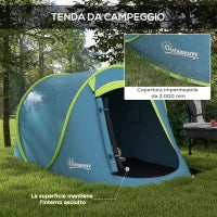 Tenda da Campeggio Pop Up Impermeabile con Accessori e Borsa di Trasporto, 245x148x105 cm, Blu