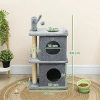 Albero Tiragraffi a 3 livelli con 2 nicchie 43 x 33 x 80 cm Grigio scuro