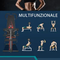 Panca Multifunzione, 6 livelli di Inclinazione, fino a 150 kg, in Acciaio e Pelle sintetica, 145x49x57-127 cm, Nera e Rossa