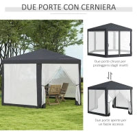 Gazebo da Giardino Esagonale con Doppio Ingresso, in Metallo e Poliestere, 3.94x3.94x2.5 m, Grigio