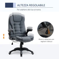Sedia da Ufficio Ergonomica Reclinabile, Altezza Regolabile e Dondolamento, Poltrona Girevole con Ruote, 65x72x110-120cm, Grigio