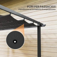 Pergola Gazebo 3x3 m con 8 Fori di Drenaggio, in Alluminio, Metallo e Poliestere, Grigio Scuro