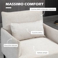Poltrona Moderna d'Arredo con Cuscino Extra, in Tessuto Effetto Lino e Acciaio, 73x81x82 cm, Bianco Crema