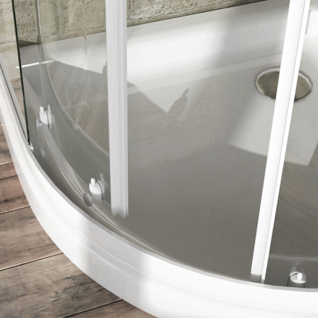 Ogomondo box doccia semicircolare bianco due ante cristallo temprato *** misure 77-79,5x77-79,5xh185 cm serigrafato, ...