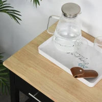 Carrello da Cucina con Ruote, 2 Ripiani, 2 Cassetti, Nero e Legno Naturale