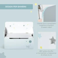 Panca Contenitore con Schienale in Legno per Bambini da 3-6 Anni, 60x30x50 cm, Azzurro