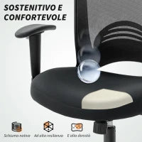 Sedia da Ufficio Traspirante e Reclinabile ad Altezza Regolabile, in Tessuto a Rete, 65x59x92.5-102.5 cm, Nero