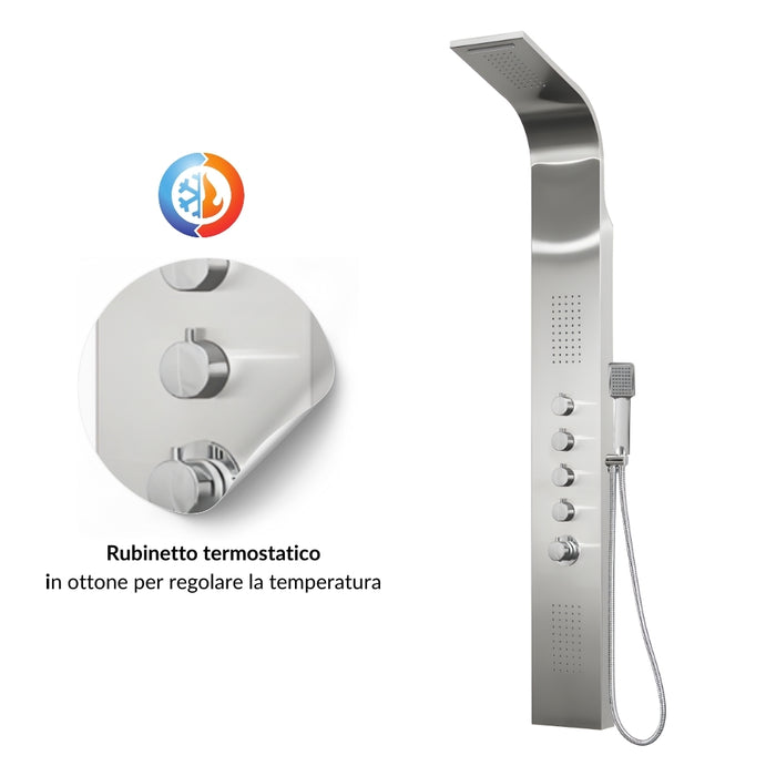 Colonna doccia termostatica siria 4 funzioni getto a cascata bocchette lombari *** finitura- spazzolato, confezione 1