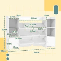 Scaffale Portagiochi per Bambini con 8 Contenitori Rimovibili e Armadietti, 140x30x90 cm, Bianco