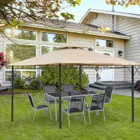 Gazebo Pergola da Esterno 3.3x3.3m con Doppio Tettuccio e Telo Estraibile, Marrone Chiaro